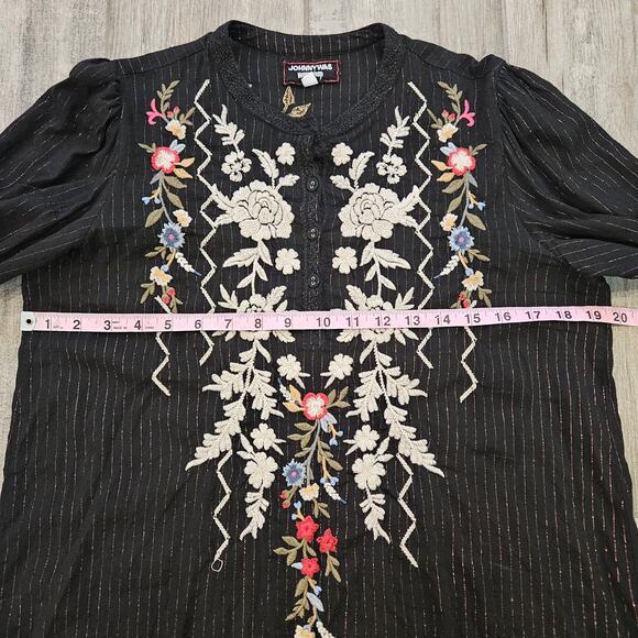 Johnny Was Workshop Rona Victorian Embroidered Blouse Womens S Black Metallic - Picture 5 of 16